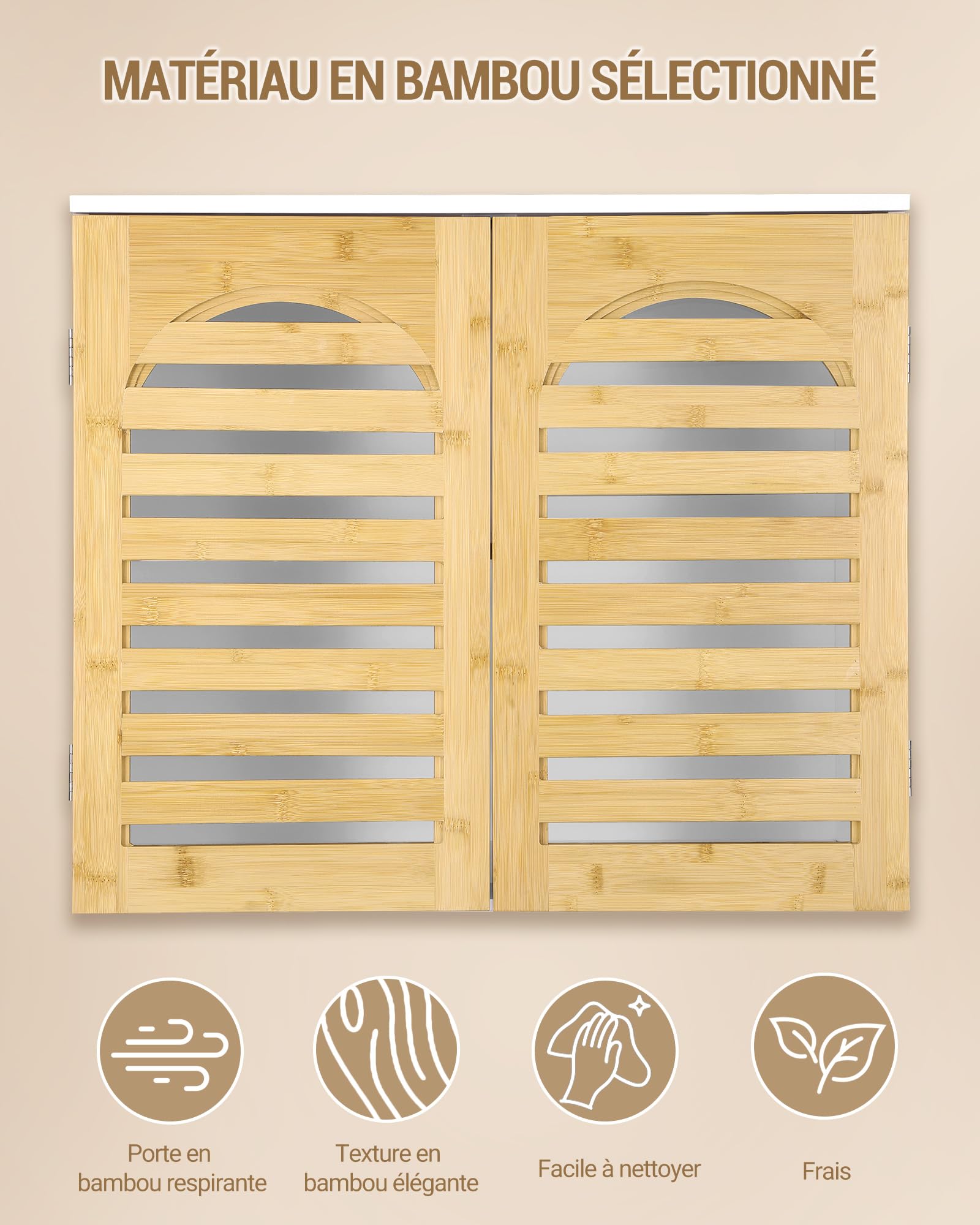 Hzuaneri Meuble Salle de Bain, Armoire de Rangement en Bambou avec Étagère Réglable, Meuble de Rangement avec 4 Portes en Bambou, pour Salon, Salle de Bain, 30 x 60 x 171,5 cm Blanc SC17103X