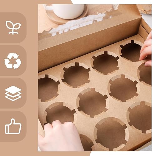 Miniatura 49 de VGOODALL 12 cajas para cupcakes, 6 soportes para cupcakes de Halloween con ventana, cajas de pastelería negras para cumpleaños, vacaciones, Negro