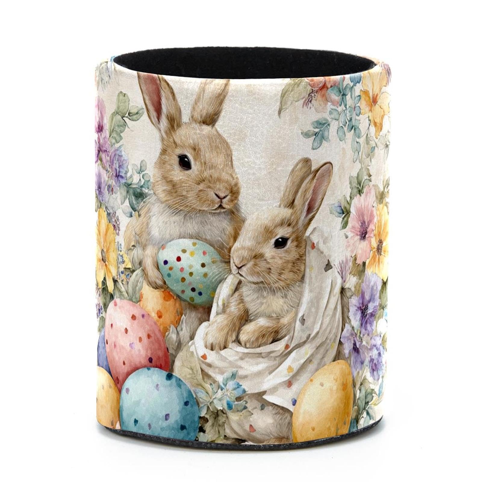 VAPOKF Round Pencil Holders for Desk, Rabbits and Easter Eggs Pen Holders Pen Pot Makeup Brushes Storage Desktop Stationery Supplies Organiser for Home Office
