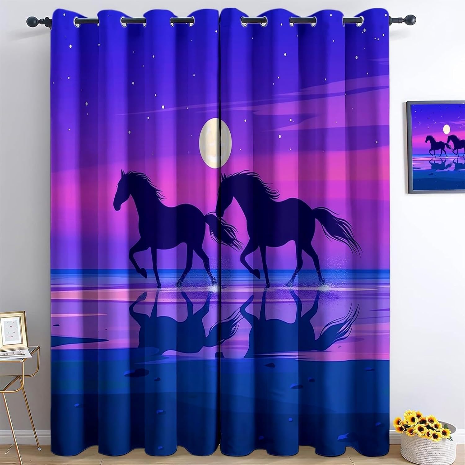 Nocne Niebo Zasłony Zaciemniające Salon Koń 70 szer. x 160 cm 2 szt., z zasłonami do salonu, dekoracja domu
