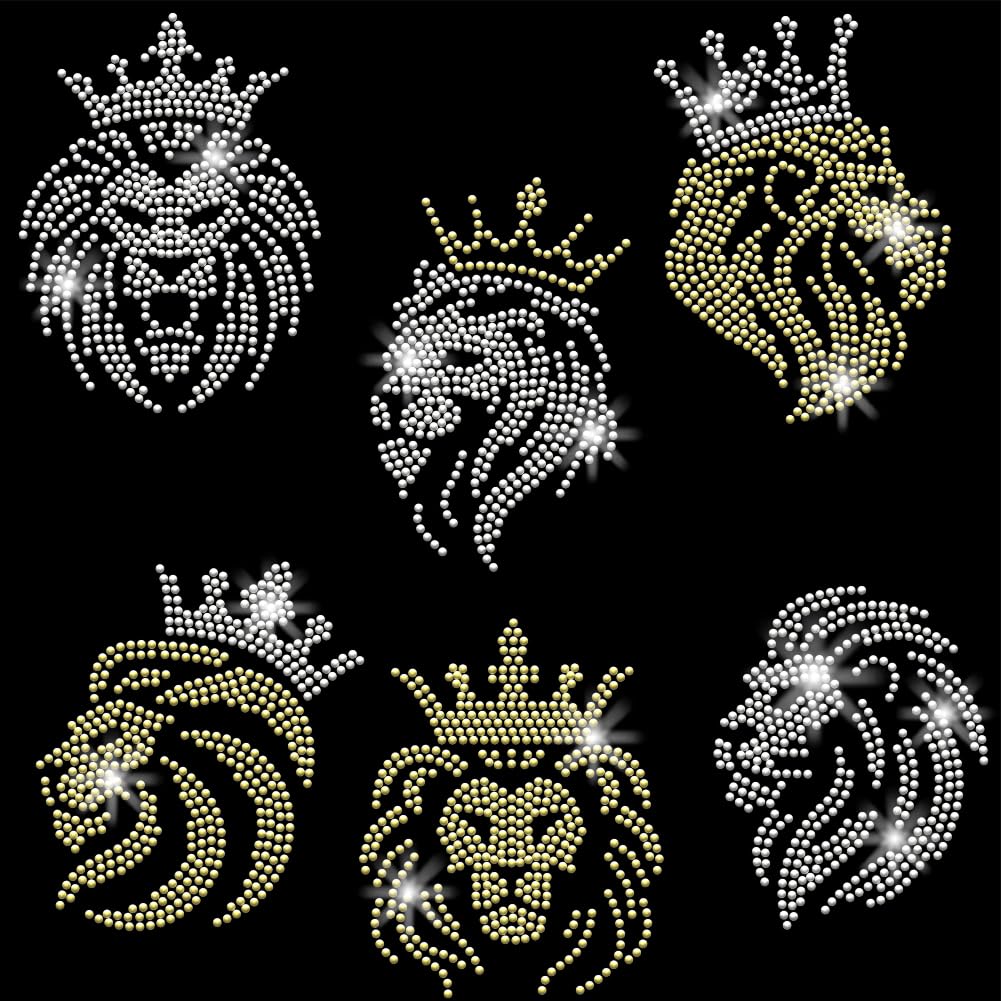 Autocollant thermocollant lion strass lot de 6 écussons pour créer des cadeaux uniques