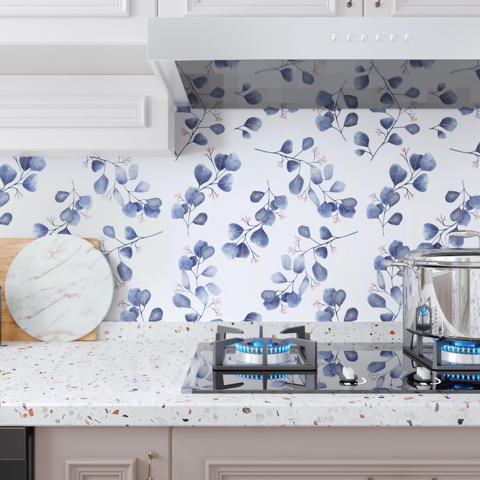 VOLEAAR Boho Floral Botanical Contact Paper - Blue Leaf Design 44.5cm x 1000cm - Image 3