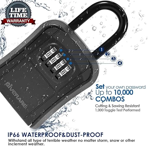 Miniatura 3 de Caja de bloqueo de llave, caja de bloqueo de combinación de 4 dígitos para montaje en pared, impermeable para exteriores, caja de contraseña segura