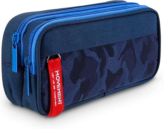 Large Pencil Case for Boys and Girls, TOYESS Lightweight Triple Pockets Pencil Cases with Big Compartments for School Stationary, Camouflage BlueL