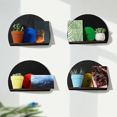 Miniatura 7 de 4 piezas de discos de vinilo para decoración de pared, diseño de arte musical, estante de almacenamiento de pared en blanco con forma de disco en