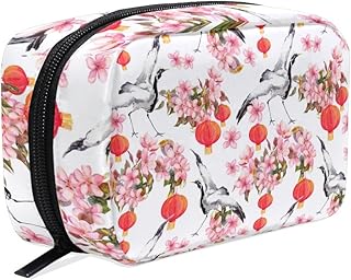 TIZORAX Rosso Cinese Lanterna Primavera Fiori Rosa Gru Acquerello Pratico Trousse Pochette Trucco Organizer Borsa Da Viaggio