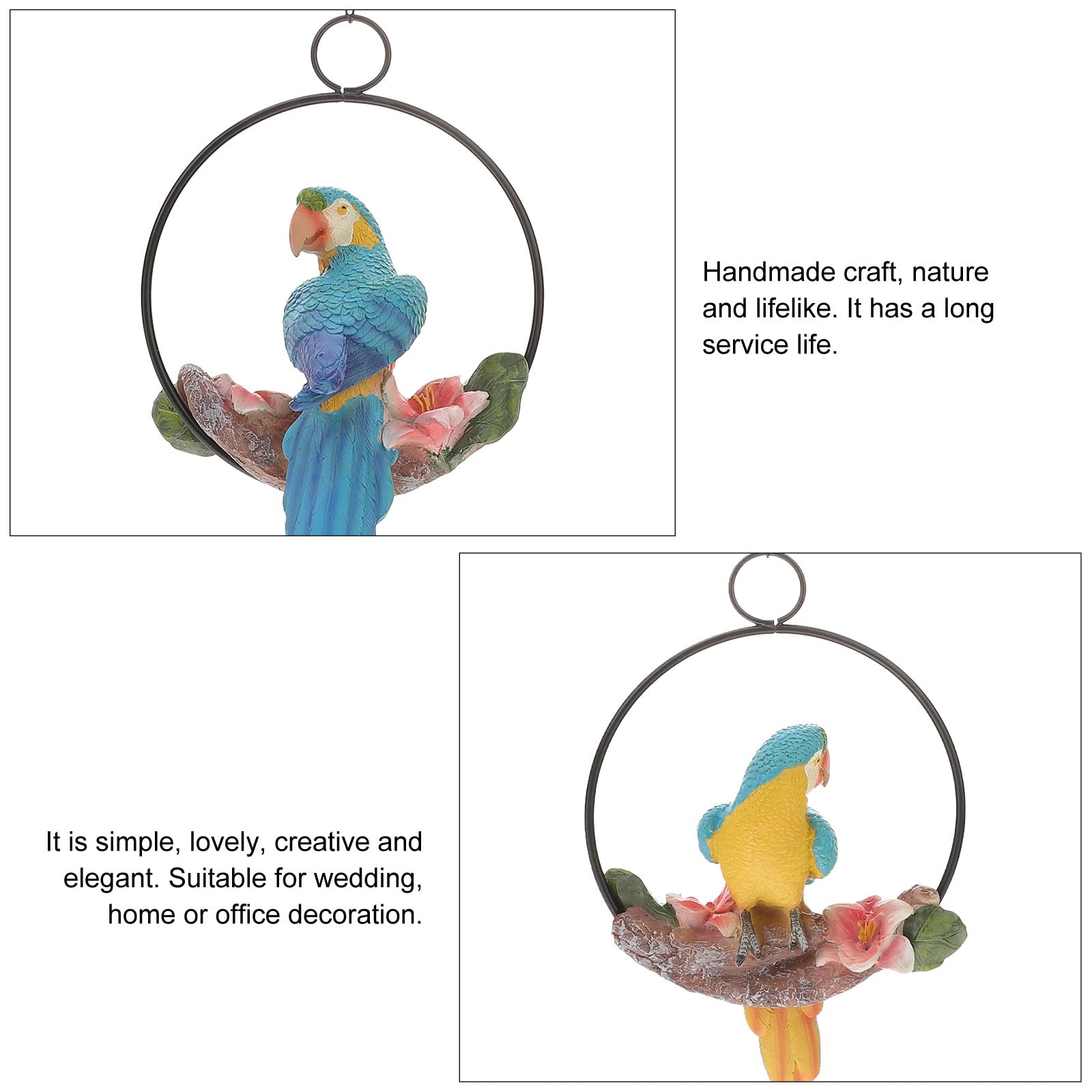 DOITOOL Pappagallo Decorativo in Resina e Ferro, Ornamento da Appendere per Casa e Matrimonio Aspetto Realistico e Design Artigianale Fatto a Mano, per Giardinaggio e Ufficio