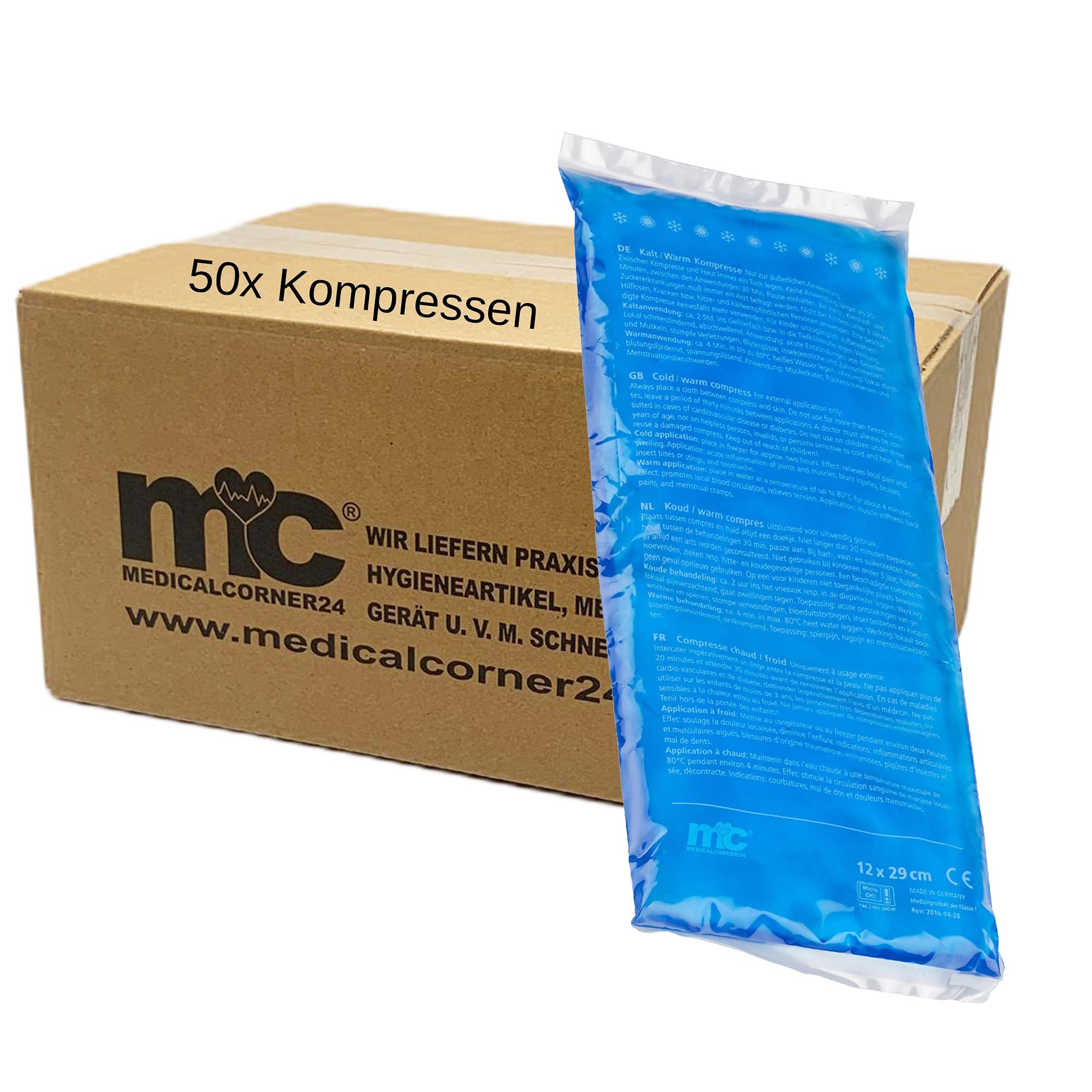 Medicalcorner24 Kalt Warm Kompressen, Gel, Mikrowellen geeignet, 12 x 29 cm, 50 Stück