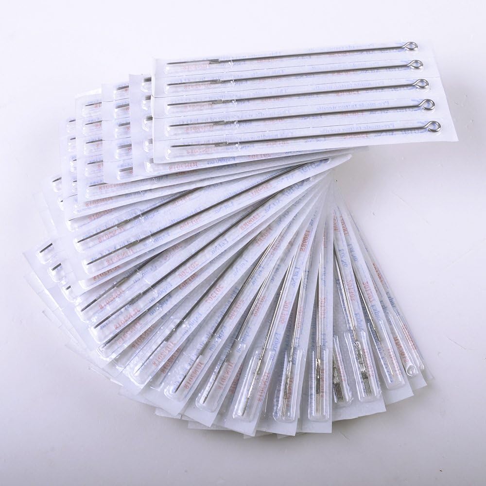 100Pcs Mix Sizes Sterile Disposable Tattoo Needles 3/5/7/9RL Stainless Steel Round Liner Professional Permanent Tattoo Tool Kit (100PCS)