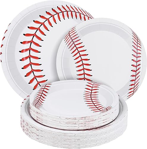 ADXCO - Paquete de 72 platos de béisbol de 9 pulgadas y 7 pulgadas, platos redondos de papel de béisbol para decoración de fiestas de cumpleaños,