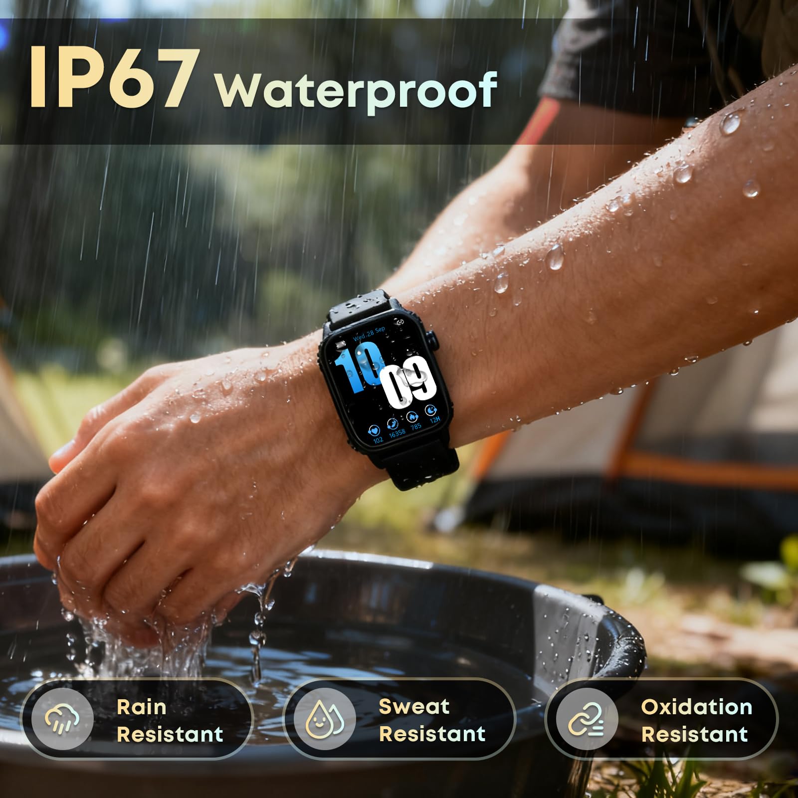 Smart Watch for Men, 120+ Sports Modes Smartwatch with 1.83" HD Touchsreen, Sleep Monitor, IP67 Waterproof, Bluetooth Call & Music Control Fitness Watch for iPhone/Android Black