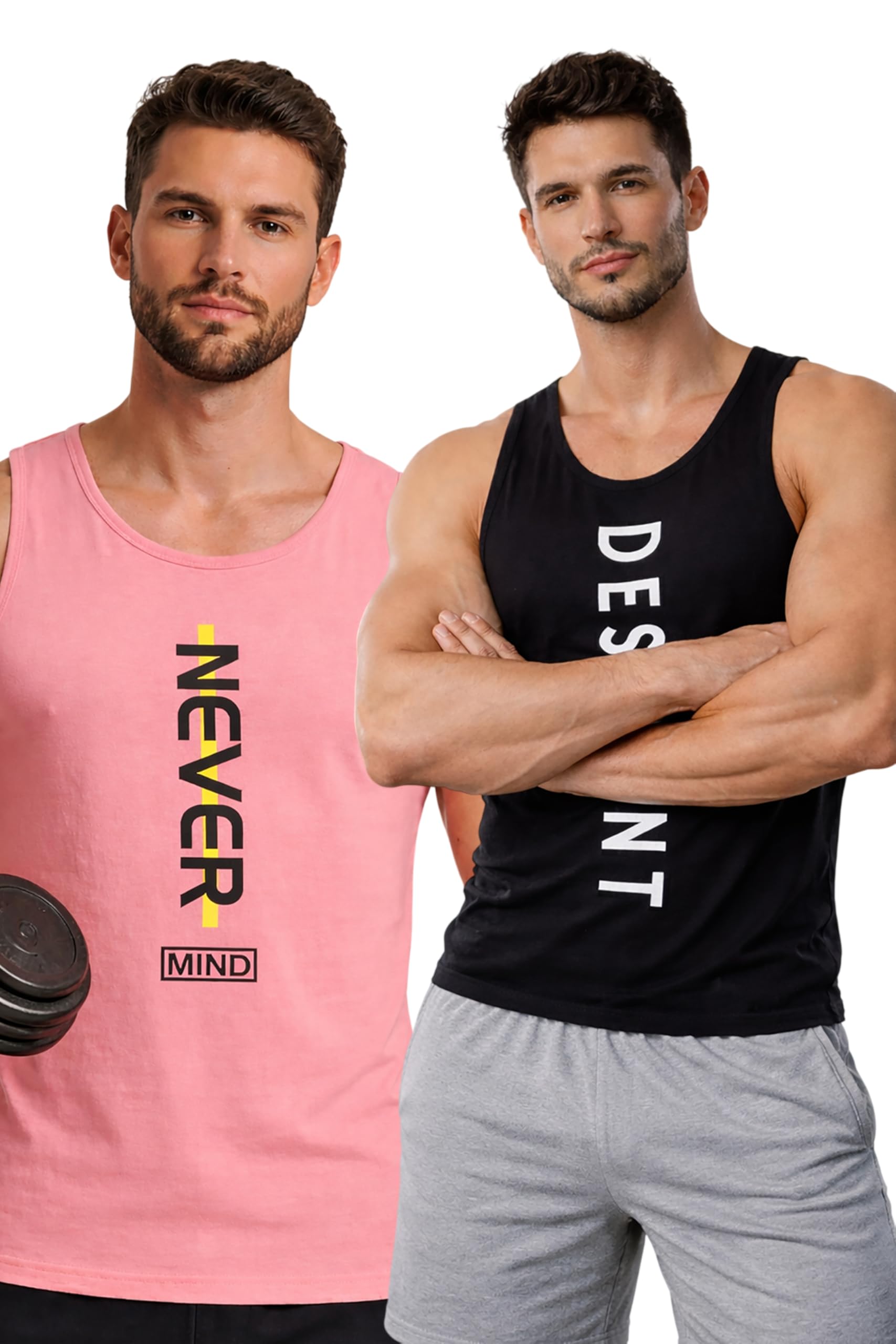 Polyester Letter Printed Vest for Men - Pack of 2 - Black & Pink | Round Neck | Sleeveless | Regular Fit | Summer & Gym Wear Tank Top for Men-image-31