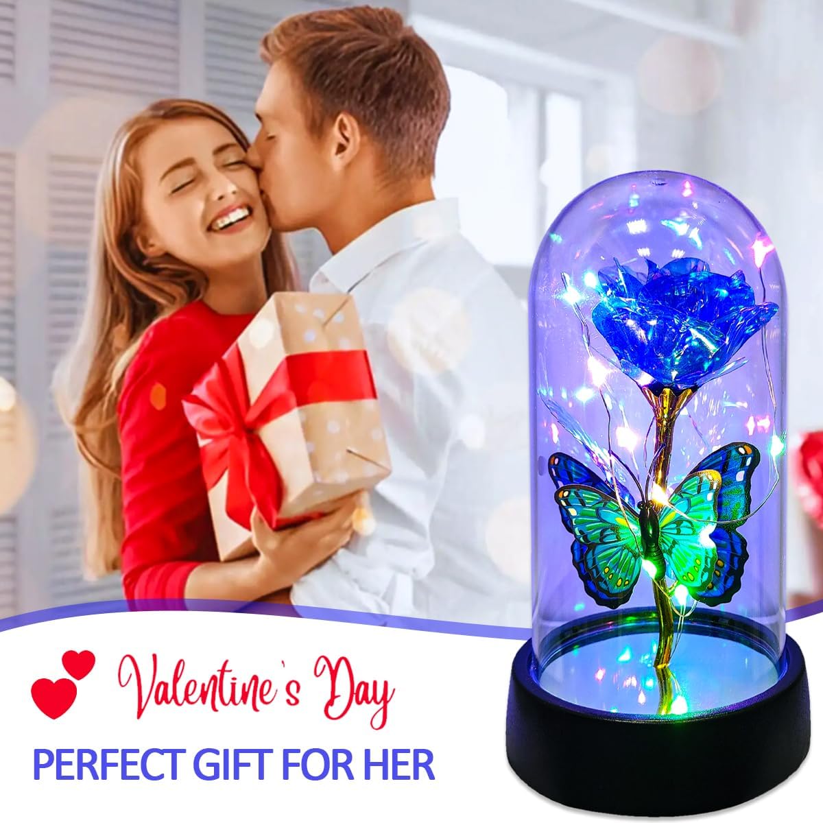 YXOTJHS Glass Rose in Glass Dome, Light Up Flower, Eternal Roses - Valentines Day Gifts for Her, Mothers Day Roses Gift for Mom, Womens Gifts for Christmas - Galaxy Rose, Birthday Gift - Image 3