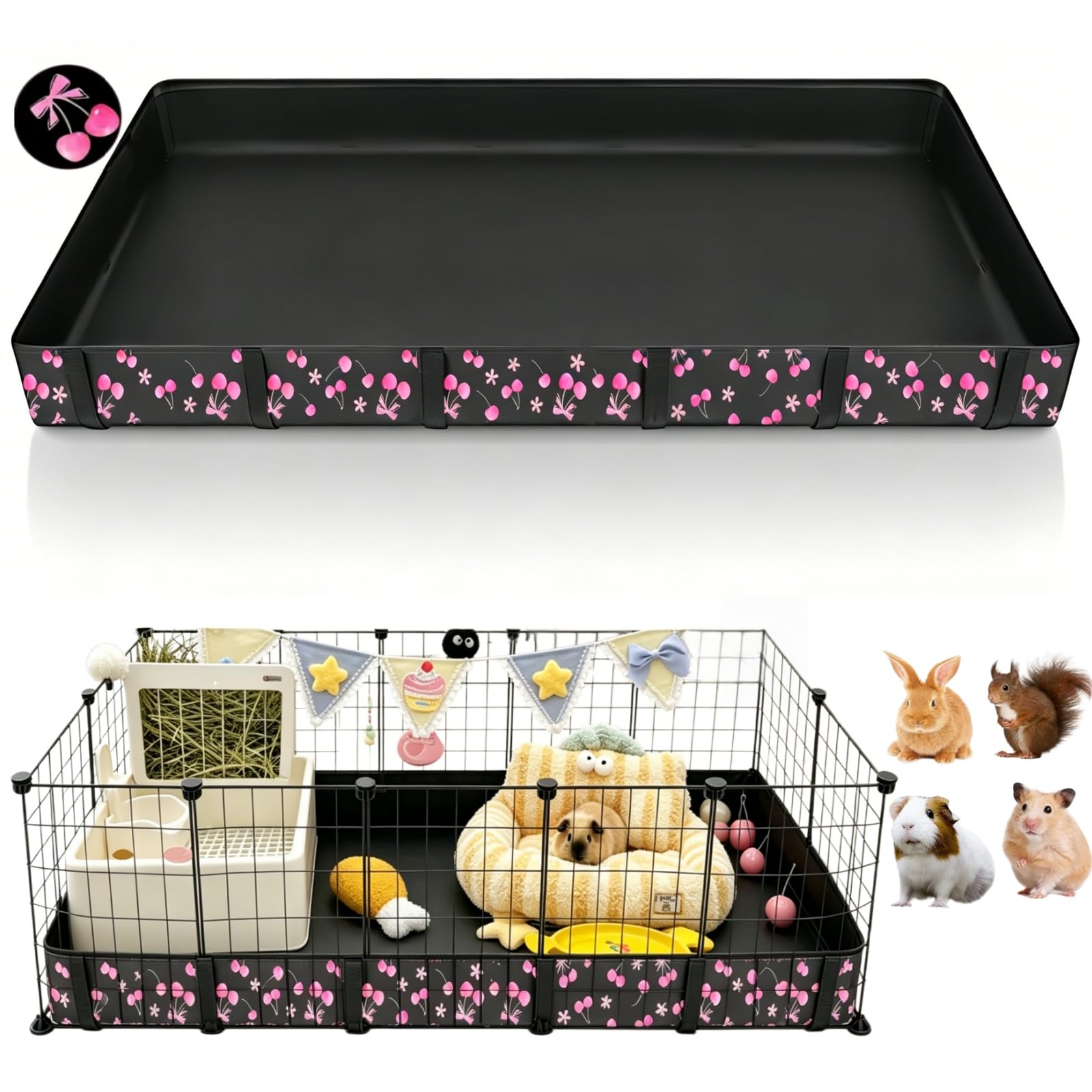 DZWLKJ Guinea Pig Cage Liner,Washable Tarp Bottom Base,Cherry Graphic,28"x56", Reusable for Rabbit, Chinchilla, Hedgehog, Ferret & Other Small Animals.