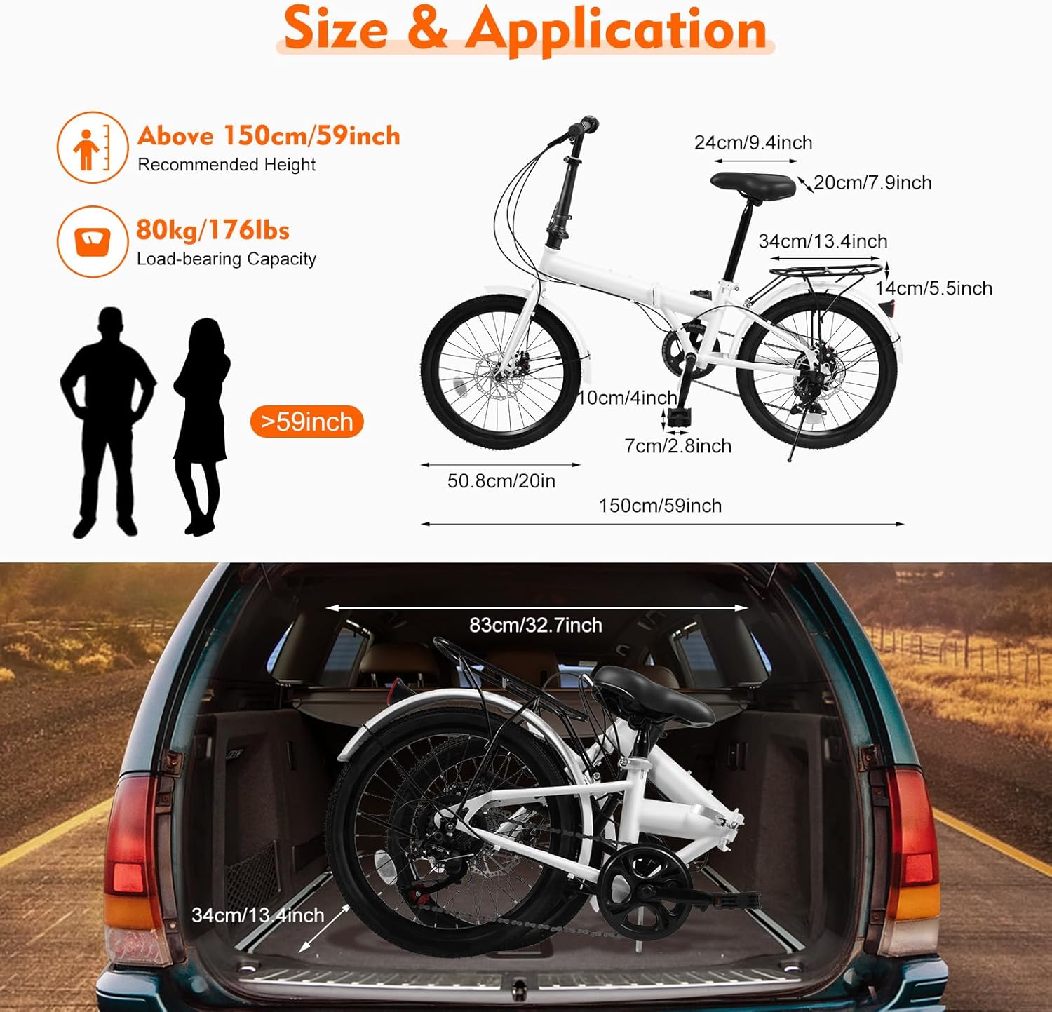 20-inch Foldable Bike Folding Bicycle with 7-Gear Transmission, Front and Rear Disc Brakes Bicycle Made of Aluminum Alloy Folding Bike Suitable for Men Riding, Women Riding