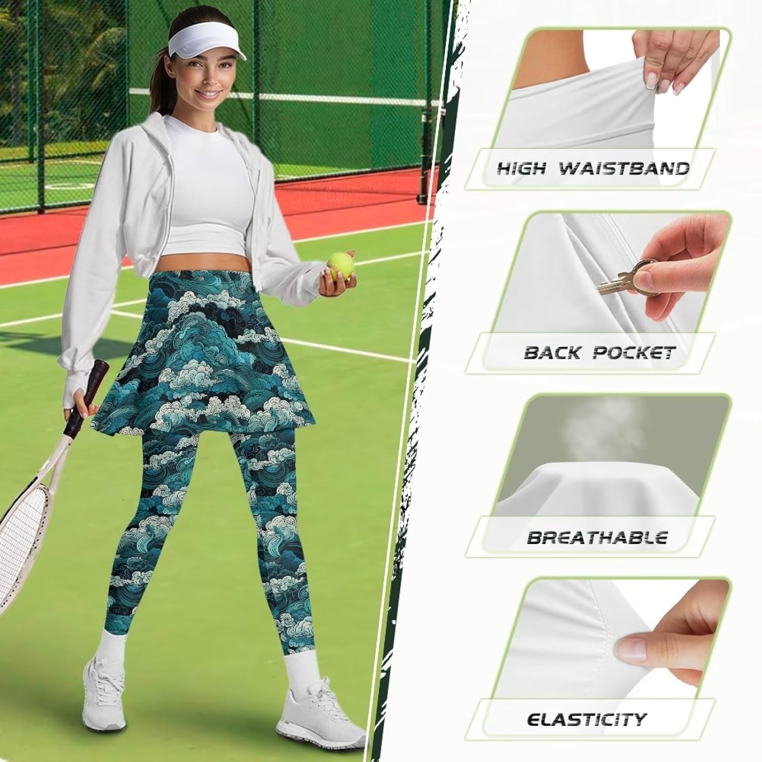 Sunflower Women's Skirted Legging, Leopard Print High Waist Pants with Skirt Pink Dog Paw Tennis Leggings Skirt