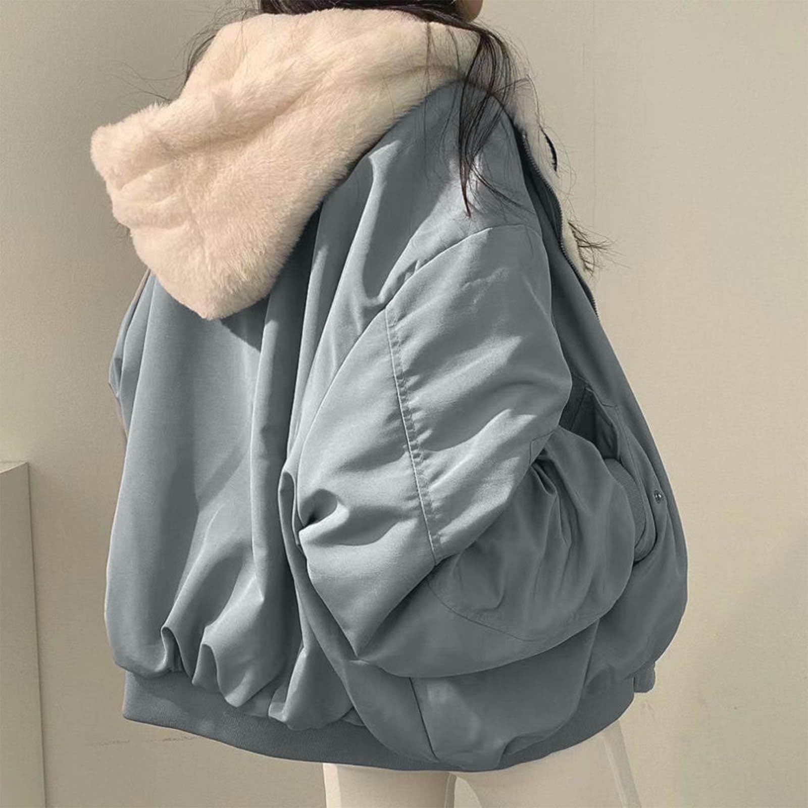 Warme Winterjacke Damen Gefüttert Sweatjacke Mit Kapuze Wintermantel