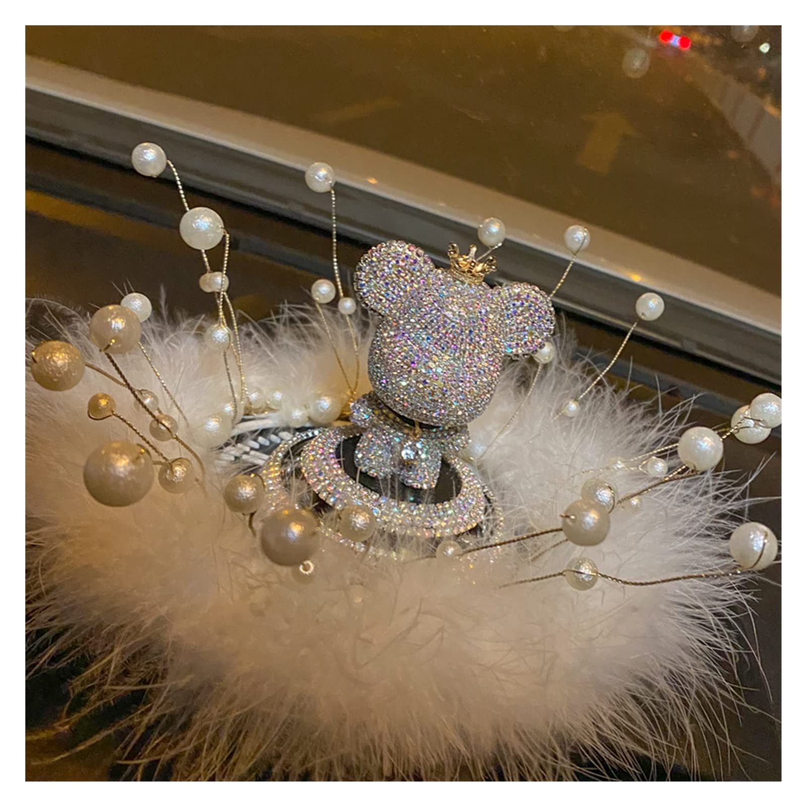 Niedliche Cartoon Bär Diamantauto Ornament Feste Lufterfrischer Auto Dashboard Innendekoration Crystal Car Parfüm Aufkleber (Color Name : Pearl Feather Sets)