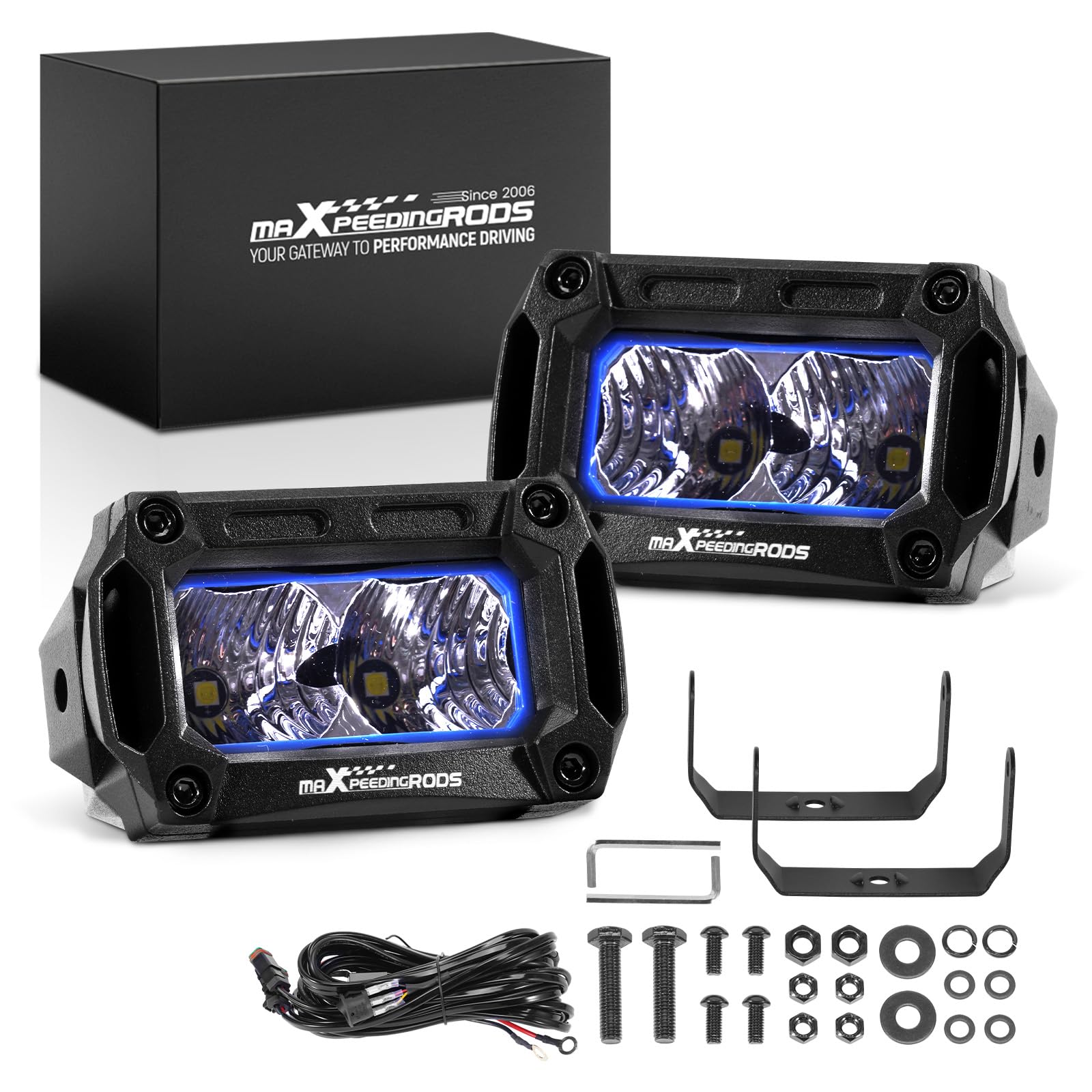 maXpeedingrods 3,3 cala 20 W LED Off-road Pod, listwa świetlna 2000 lm, białe światło, IP67 lampy z wiązką przewodów, do samochodów ciężarowych, Jeepów, Pickupów, ATV, UTV, motocykli i traktorów, 2