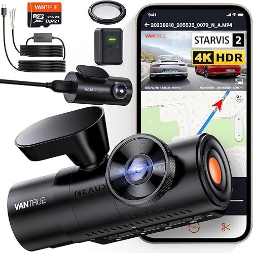 Paquete de 5 artículos Vantrue N4 Pro 4K 3CH + CPL + tarjeta SD Vantrue de 256 GB + kit de cableado + control remoto  True 4K Wi-Fi de 3 canales,