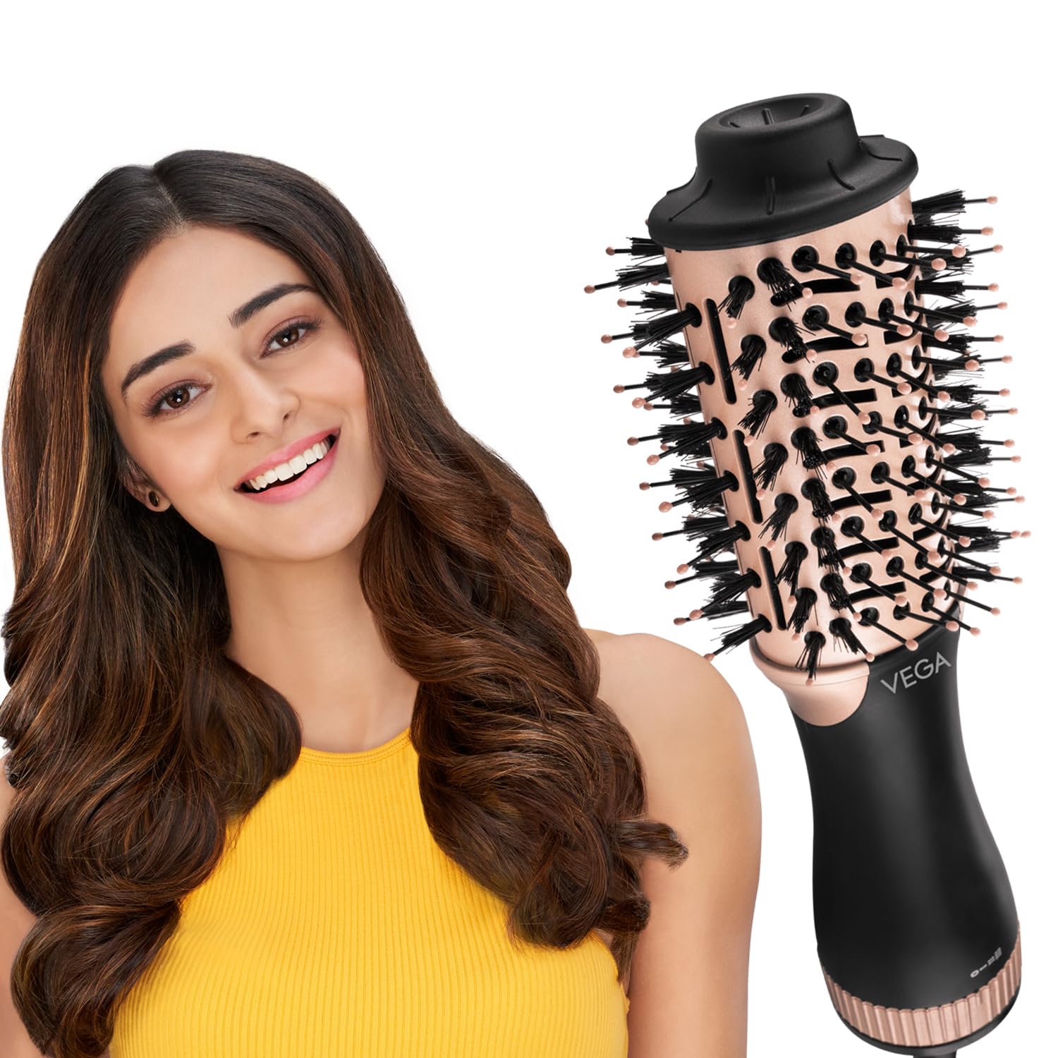 VEGA Litstyle L3 Volumizer Hair Dryer Brush With 3 Heat/2 Speed Settings, Tourmaline Ceramic Coated Barrel, All In 1 Compact Hot Air Blow Dryer Brush For Women, (VHSD-03), (500Watt, Black Gold) VEGA Litstyle L3 Volumizer Hair Dryer Brush With 3 Heat/2 Speed Settings, Tourmaline Ceramic Coated Barrel, All In 1 Compact Hot Air Blow Dryer Brush For Women, (VHSD-03), (500Watt, Black Gold)