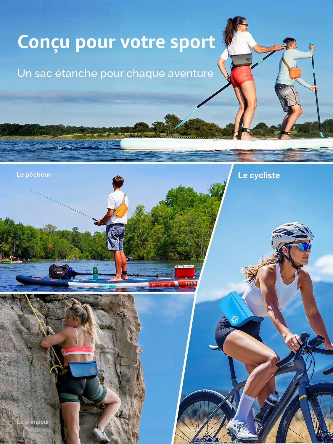 niphean Sac Etanche IPX7 avec Fermeture Magnétique à Une Main, Pochette Etanche pour Kayak, Paddle, Plage, Natation, Banane Multi-Positions, Sac Étanche pour Hommes et Femmes Activités Outdoor | Sac banane imperméable en TPU 7,5 L léger pour planche à pag