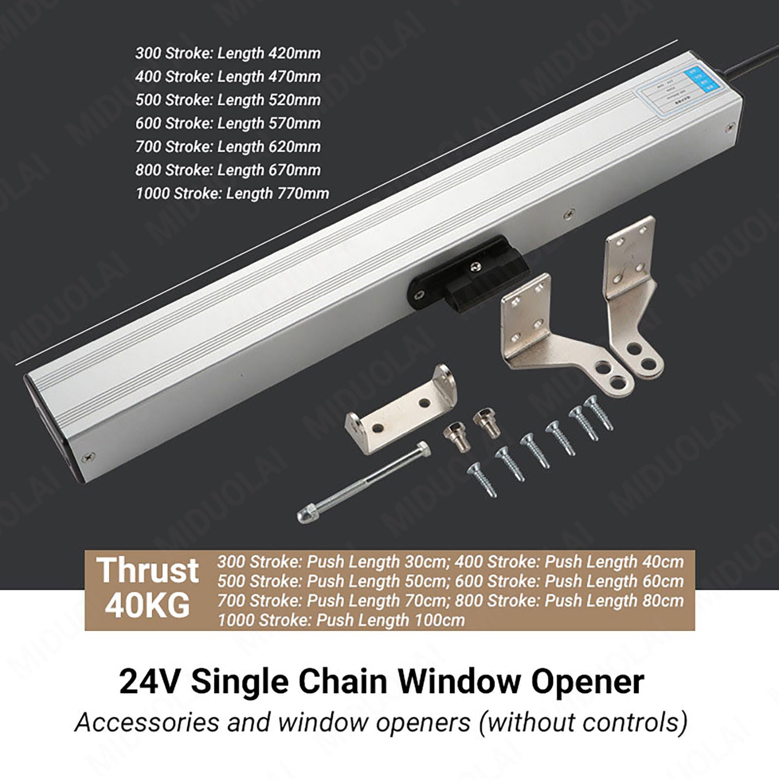 Accionador automático de apertura de ventanas eléctrico para marco de 24 V, mecanismo de cadena de 300 mm, 1000 mm, ideal para tragaluces, rejillas de ventilación de techo y automatización doméstica