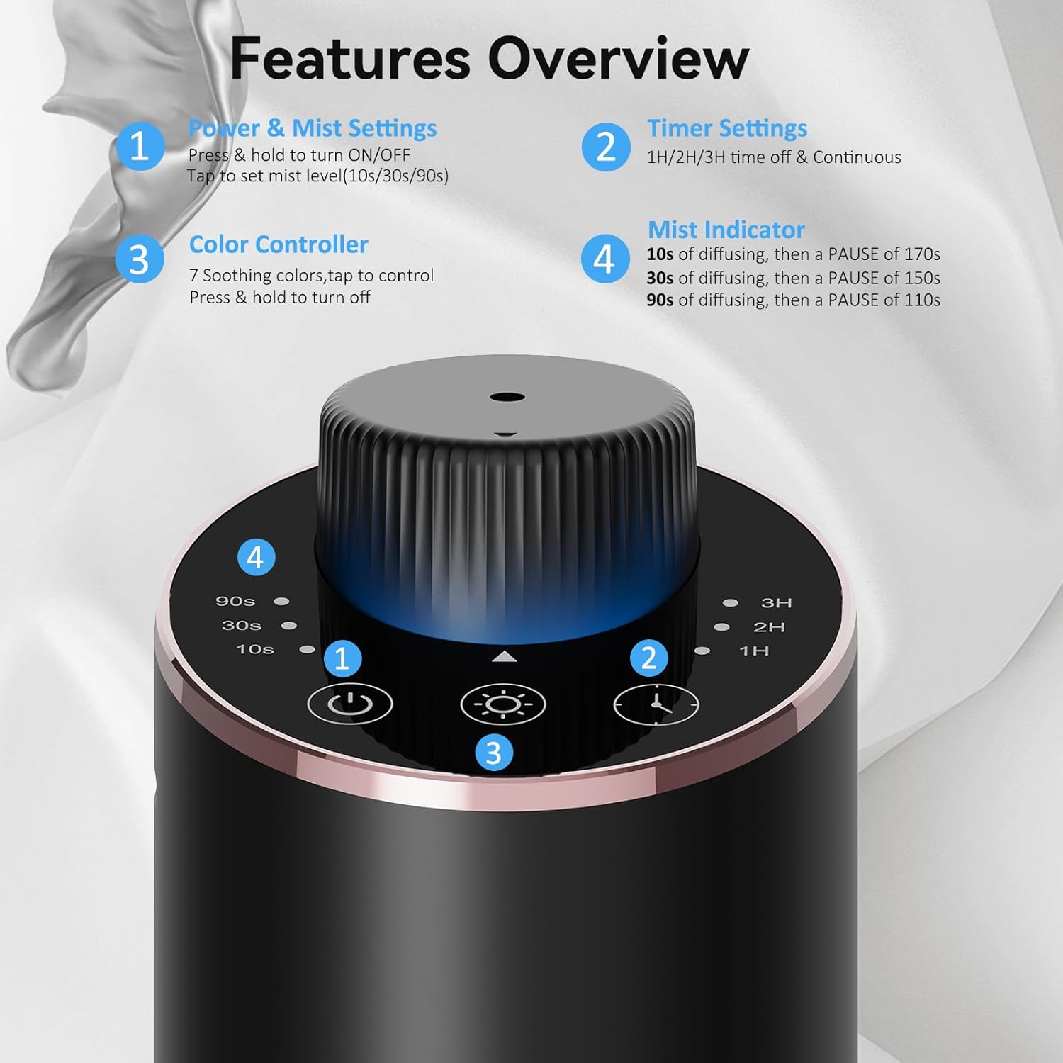 Waterless Essential Oil Diffuser Aromatherapy Scent Diffusers for Home Large Room, Bedroom, Car, Office, Desk, Battery Operated Mini Portable Air Freshener, 3 Countdown Timers & 3 Mist Levels - Image 3