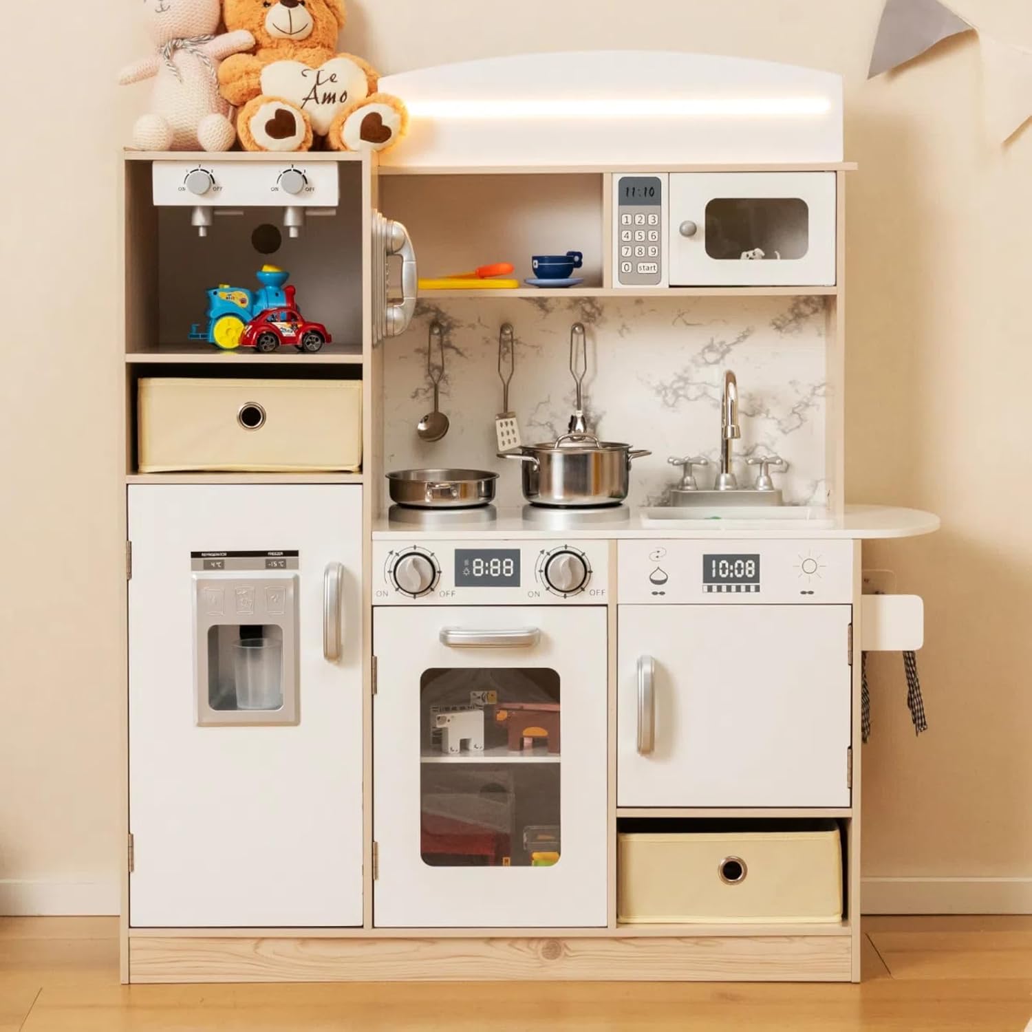 Kids Kitchen Playset with Lights, Wooden Little Chef Kuwait Ubuy
