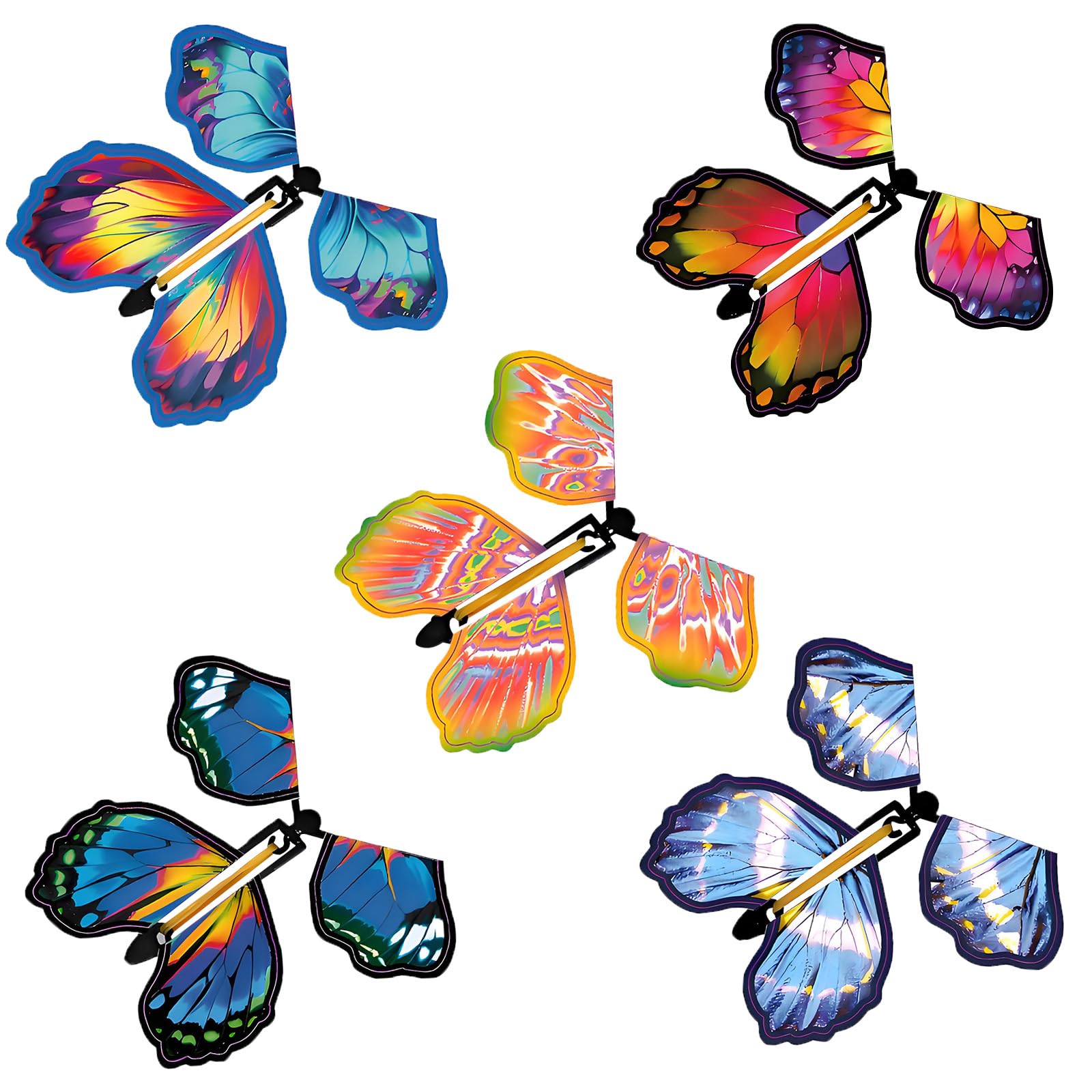 5PCS Magic Flying Butterfly, Butterfly Exploding Birthday Card Flutter Flyers Magic Flying Butterflies, Clockwork Glider Rubber Band Powered for Performance Props Anniversary Surprise Gifts (Blue)