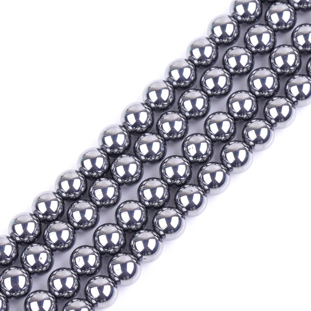 GEM-Inside 6mm AAA Grade Polished Smooth Silver Gray Shine Terahertz Spacer Beads for Jewelry Making Full 15" Strand Power Energy Healing Chakra Stone Beads