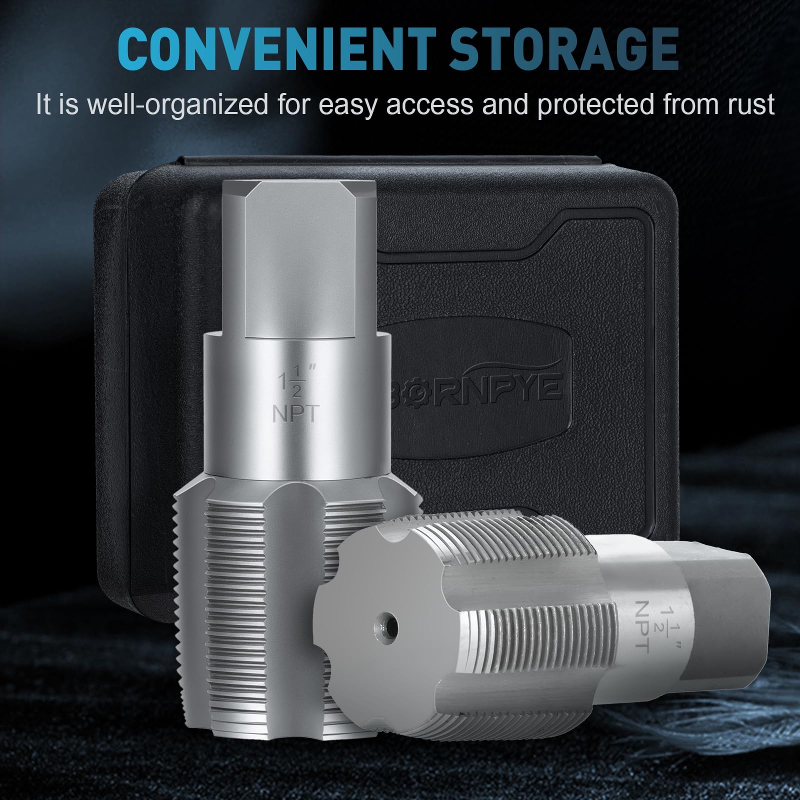 1-1/2" NPT Pipe Tap Set - Carbon Steel Tap For Cleaning/Re-threading Pipe Threads With Case