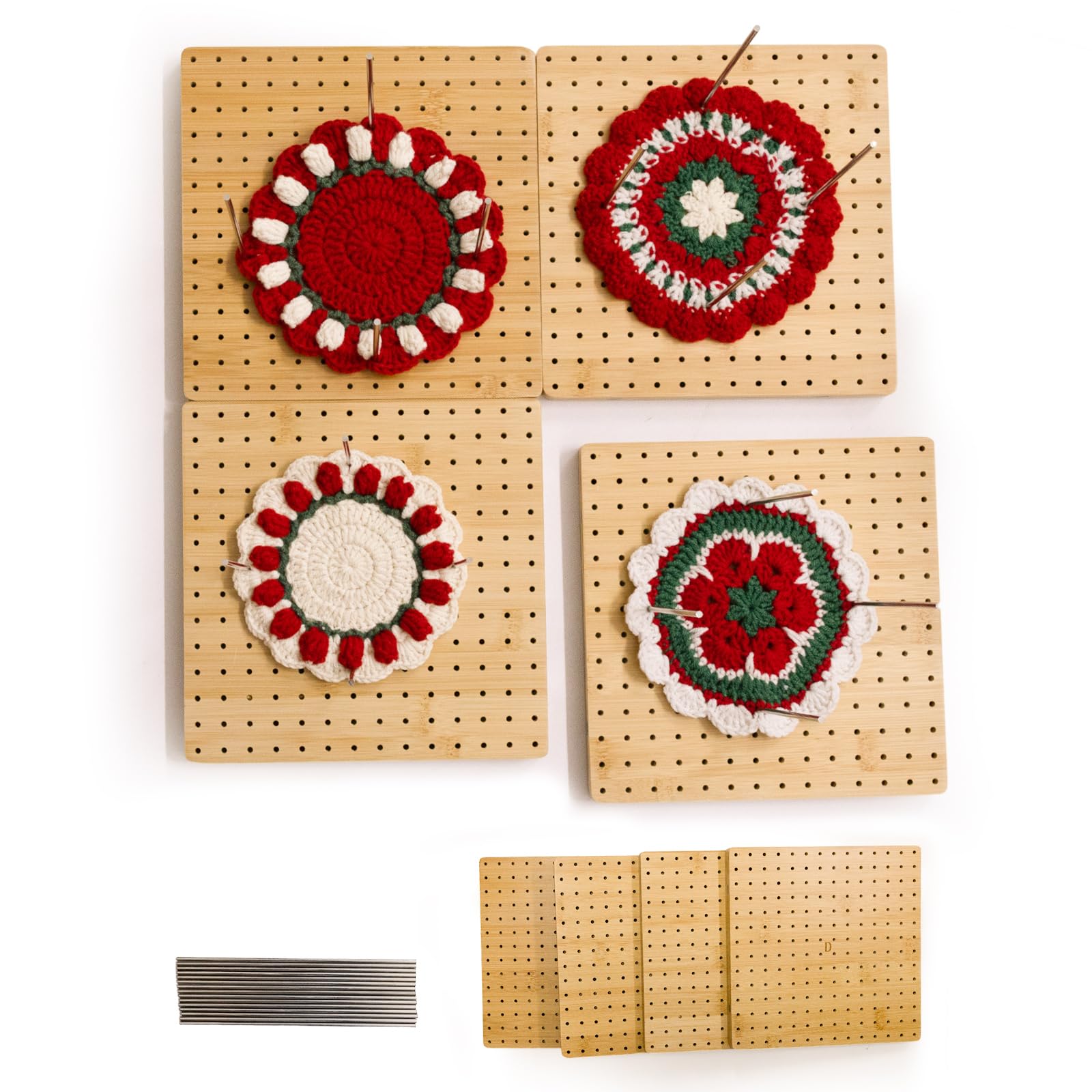 16 x 16 Inches Crochet Blocking Board 4 in 1 - Magnetic Splicing Large Size Granny Square Blocking Board Mats for Knitting & Crochet Projects with 15 Stainless Steel Pegs, Gifts for Mom, Grandmothers