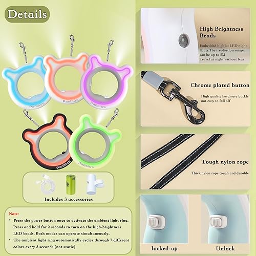 Miniatura 4 de Pets - Correas retráctiles para perros de 9.84 pies con LED de hasta 66 libras, mango antideslizante y correa de paseo para perros sin enredos de