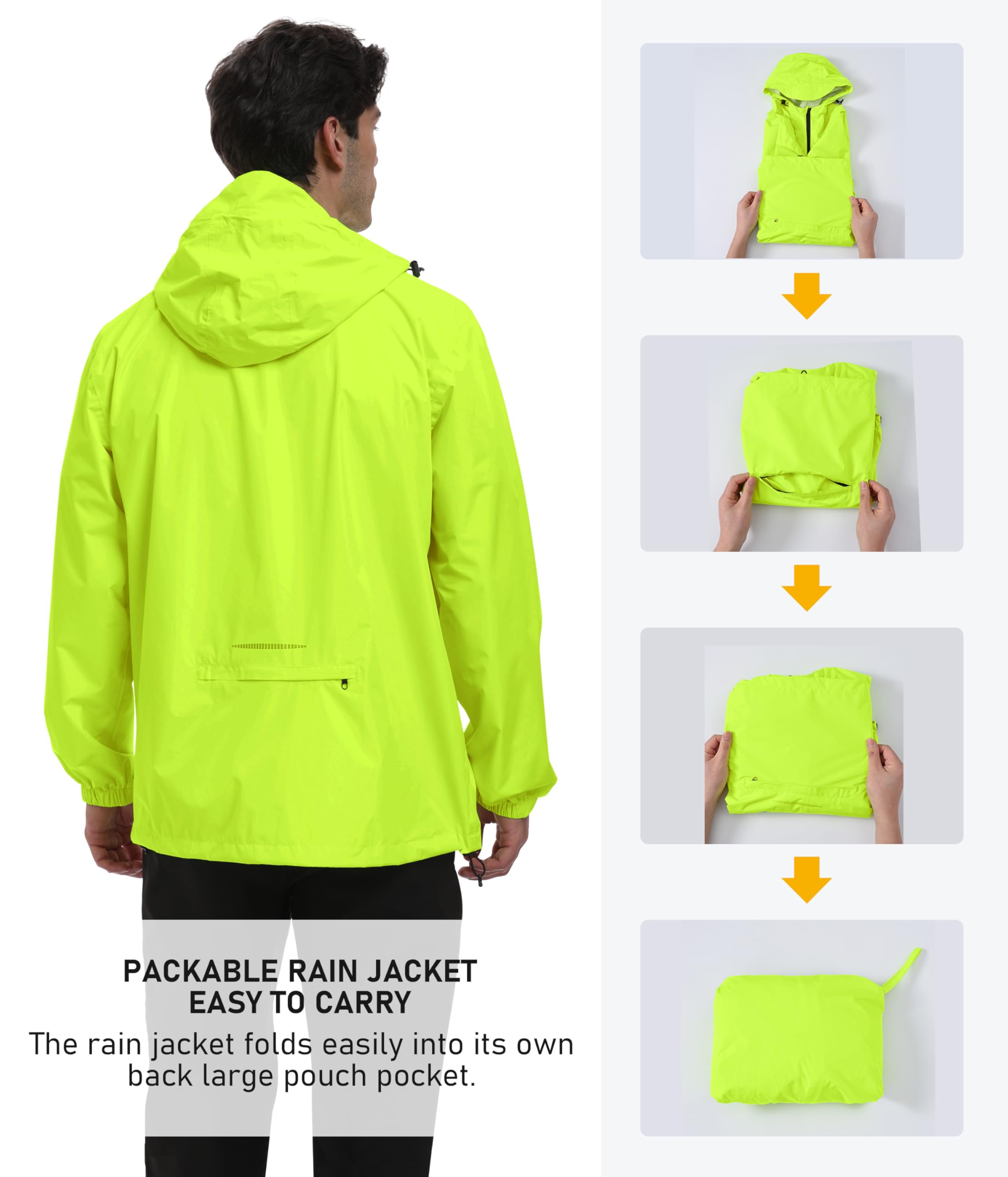 MoFiz Homme Veste Imperméable Pliable Légère Coupe-vent Cyclisme Plein air Voyage Course à pied Randonnée