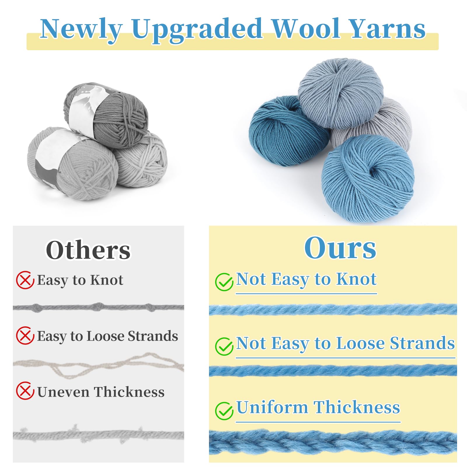 Coopay Wollgarn zum Häkeln, 600 g Wollmischgarn zum Stricken, 12 Stück | 60 % Wolle, 40 % Polyester, 50 g, #3 DK (hell), Häkelgarn für Kleidung, Schals, Decken, Schals, (Blaue Familie)