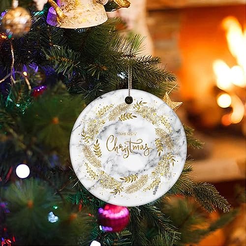 Miniatura 3 de Two-Side Printed Merry Christmas Marble Ceramic Christmas Ornament Novelty for Family Friends Kids Abstract Christmas Keepsake Pendants