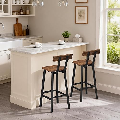 Miniatura 3 de Taburetes de bar, juego de 2 sillas de bar con respaldo y reposapiés, sillas de desayuno de 26 pulgadas, taburetes de mostrador para bar, sala de