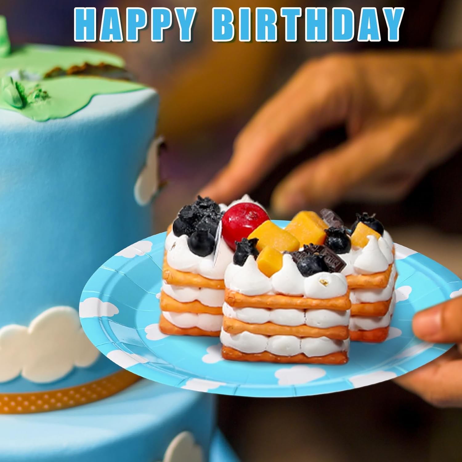 96 Pack 9 Inch Cartoon Plates Inspire Game Mix Color Tableware for Birthday Party Supplies Large Size Sky Cloud Tableware Decorations Baby Shower Birthday Party Favors