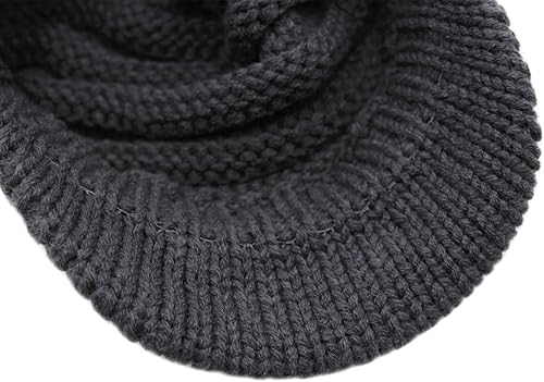 Miniatura 6 de C-US - Gorro de punto cálido de invierno para mujer con borde de ganchillo con acento de flores