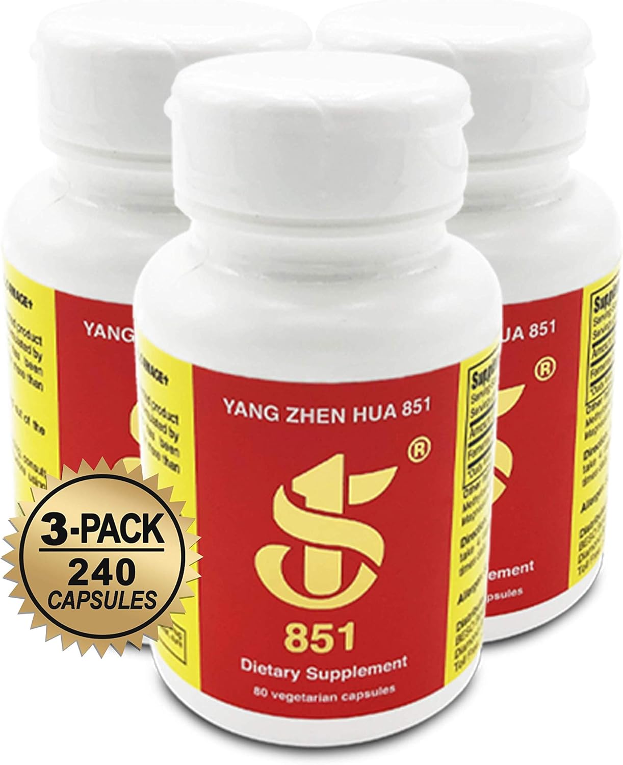YANG Zhen Hua 851, Keeping You Healthy Naturally®, Made with 100% All-Natural USDA Organic Fermented Soy, Gluten-Free, Dairy-Free, BCAA, BCFA, Minerals, Protein (240 Capsules) - 3 Bottles