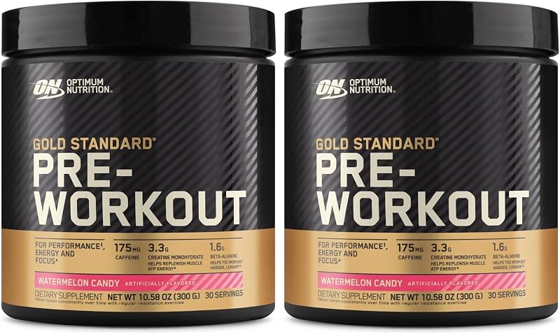 Pre-Entrenamiento Gold Standard,Vitamina D para el Apoyo Inmune,con Creatina,Beta-Alanina y Cafeína para la Energía, Compatible con Keto, Dulces de Sandía, 30 Porciones (el Empaque Puede Variar),(Paquete de 2)