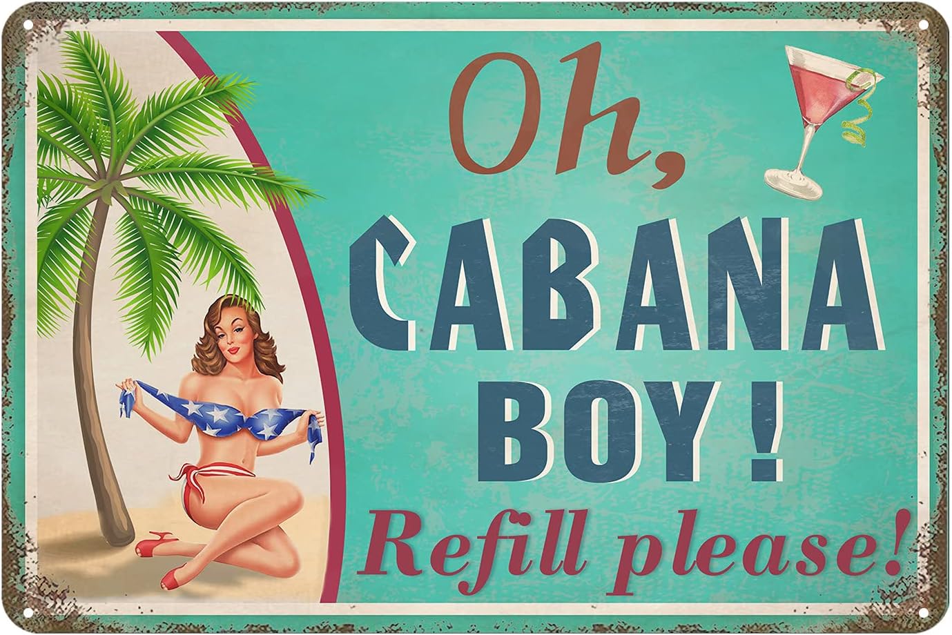 Jacevoo Cabana Boy Metal Sign Vintage Bar Terrace Cabin Home Wall Decoration Pool Decor Tiki Bar Tin Sign 12x8 Inch