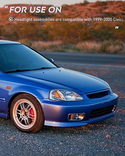 Miniatura 6 de Nilight Conjunto de faros delanteros compatible con Honda Civic 1999 2000, carcasa cromada, reflector ámbar, lente transparente mejorada, lado del