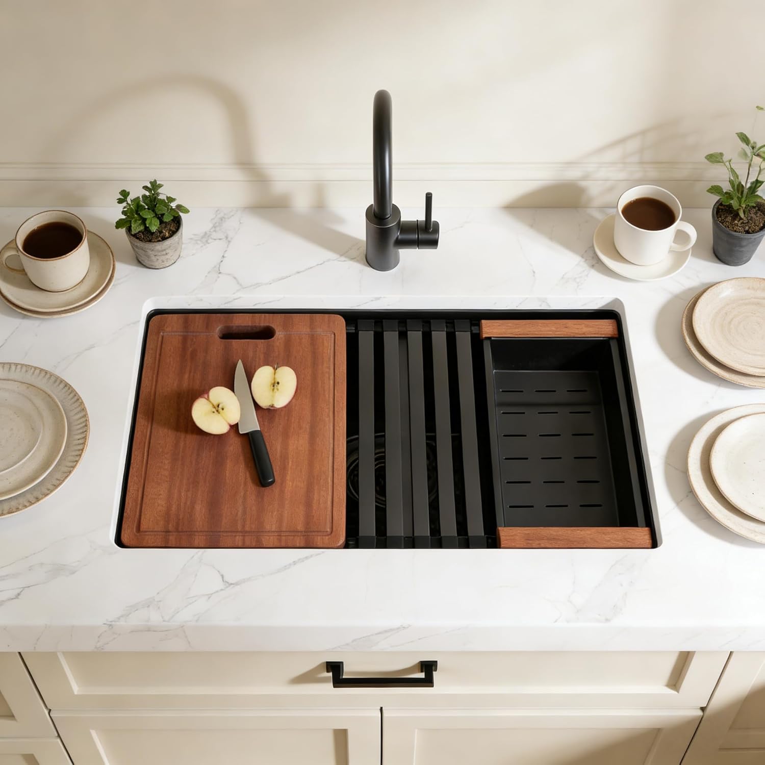 MILOSEN 30''x18'' Black Double Bowl Kitchen Sink, T304 Stainless Steel Undermount Workstation Sinks, 10'' Deep 50/50 Double Sinks, Large Handmade Black Kitchen Sink with Accessories