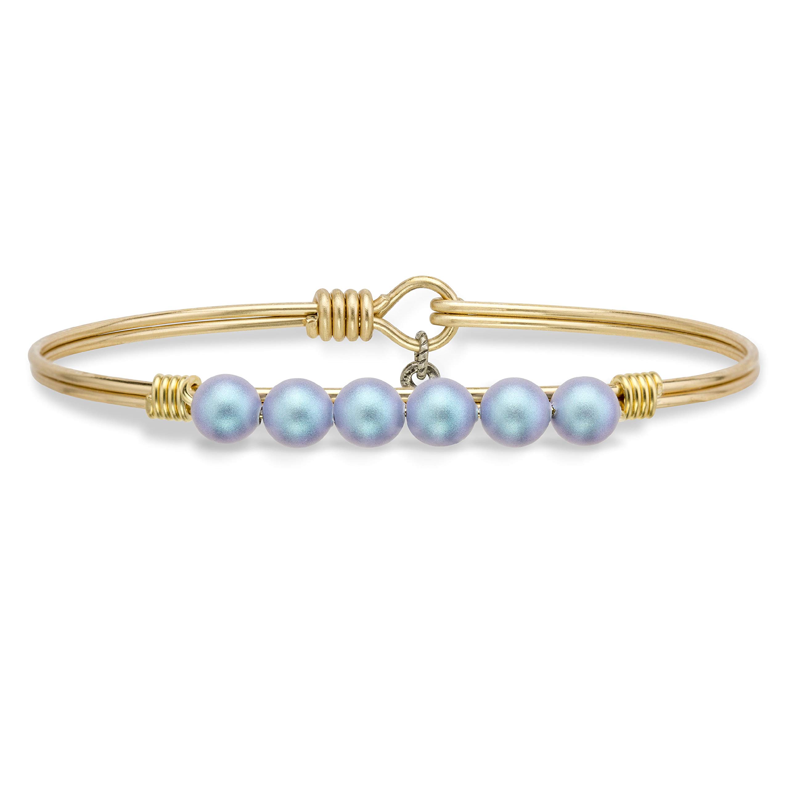 Luca + DanniCrystal Pearl Bangle Bracelet For Women in Iridescent Light Blue - Brass Tone Size Regular Made in USA