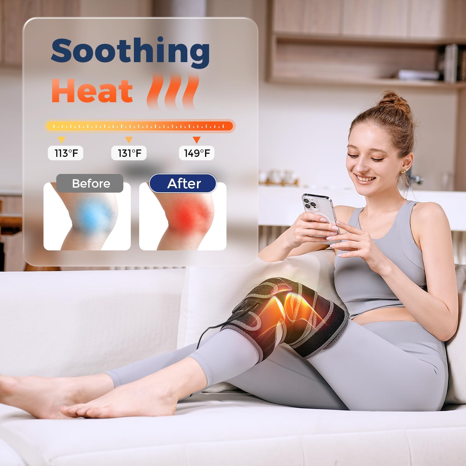 Corded Heated Knee Massager- Extra-Large Knee Heating Pad with 5 Vibration Modes & 3 Heating Levels, Power Connection, Three Timer Settings, Perfect Birthday Christmas Gift for Men, Women, Black