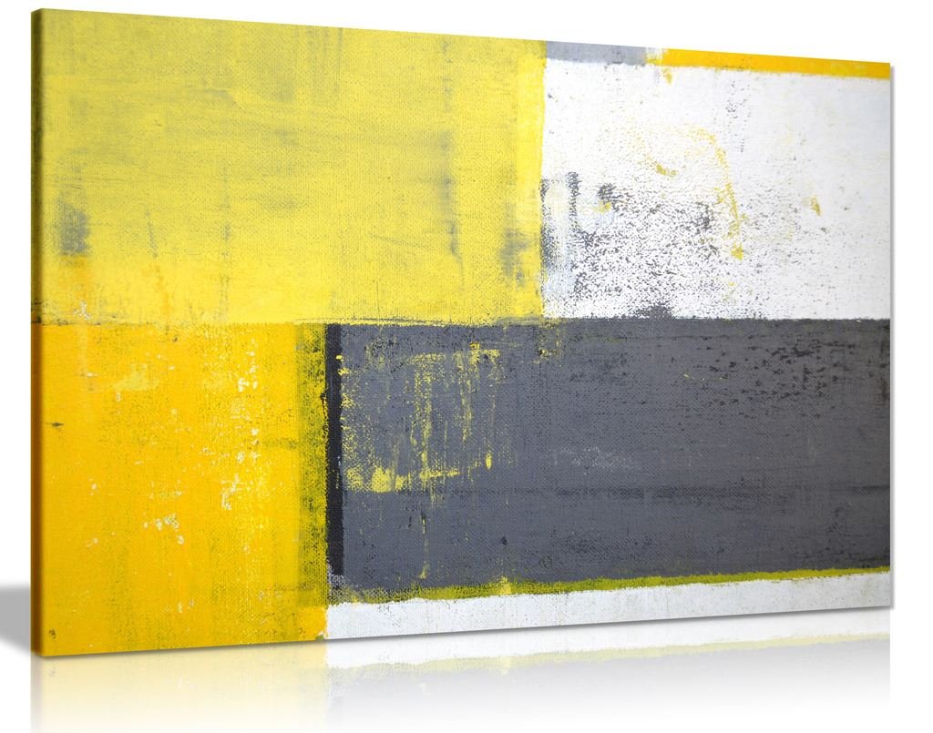Panther Print Yellow,Grey Grey And Yellow Abstract Art Painting Canvas Wall Art Picture Print (24X16)