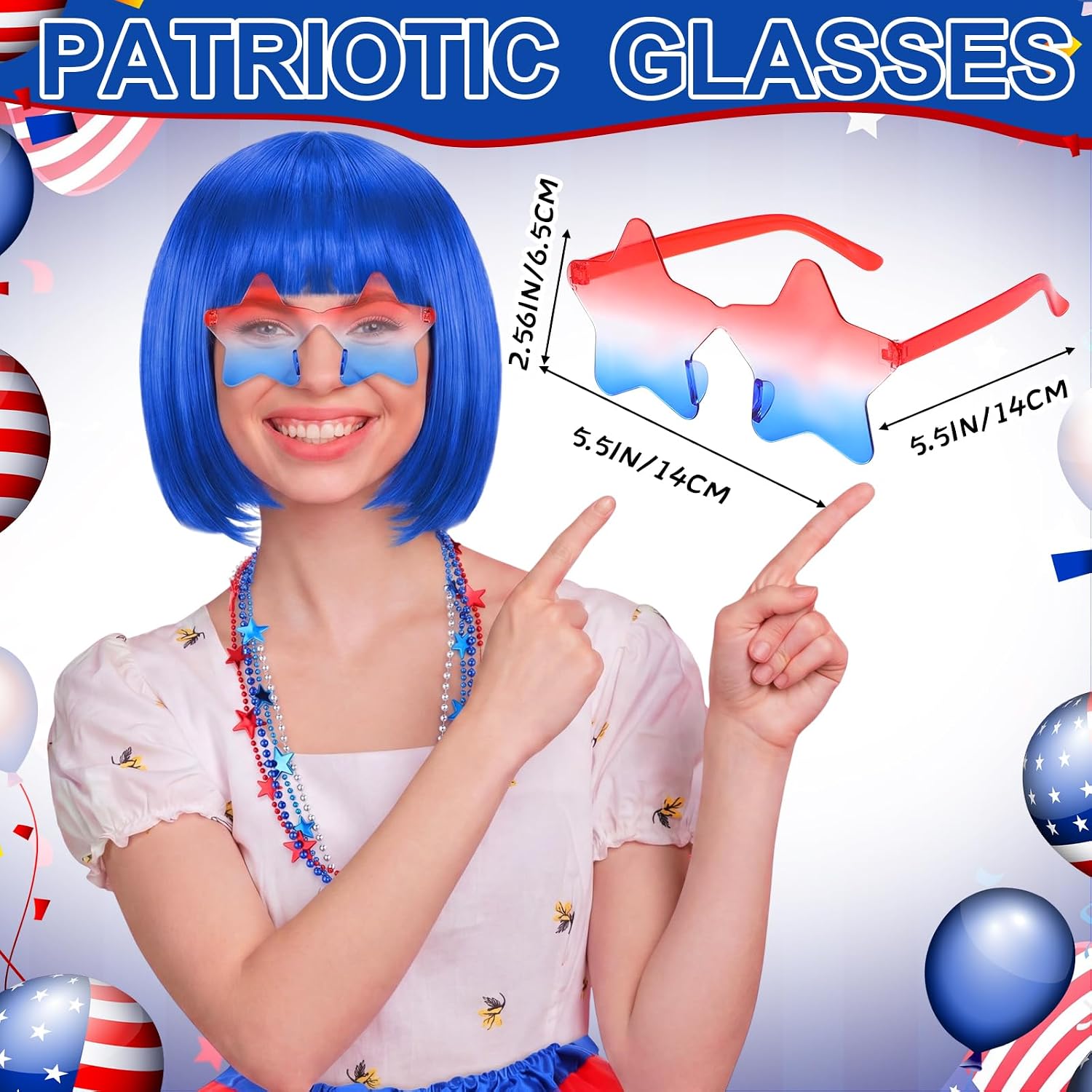 Shyyween 18 Pcs 4th of July Tutu Costume Set Patriotic Outfit for Women Red White and Blue Tutu Skirt Headband Glasses Wig Necklace Stocking for Women Independence Day Cosplay Party Accessories