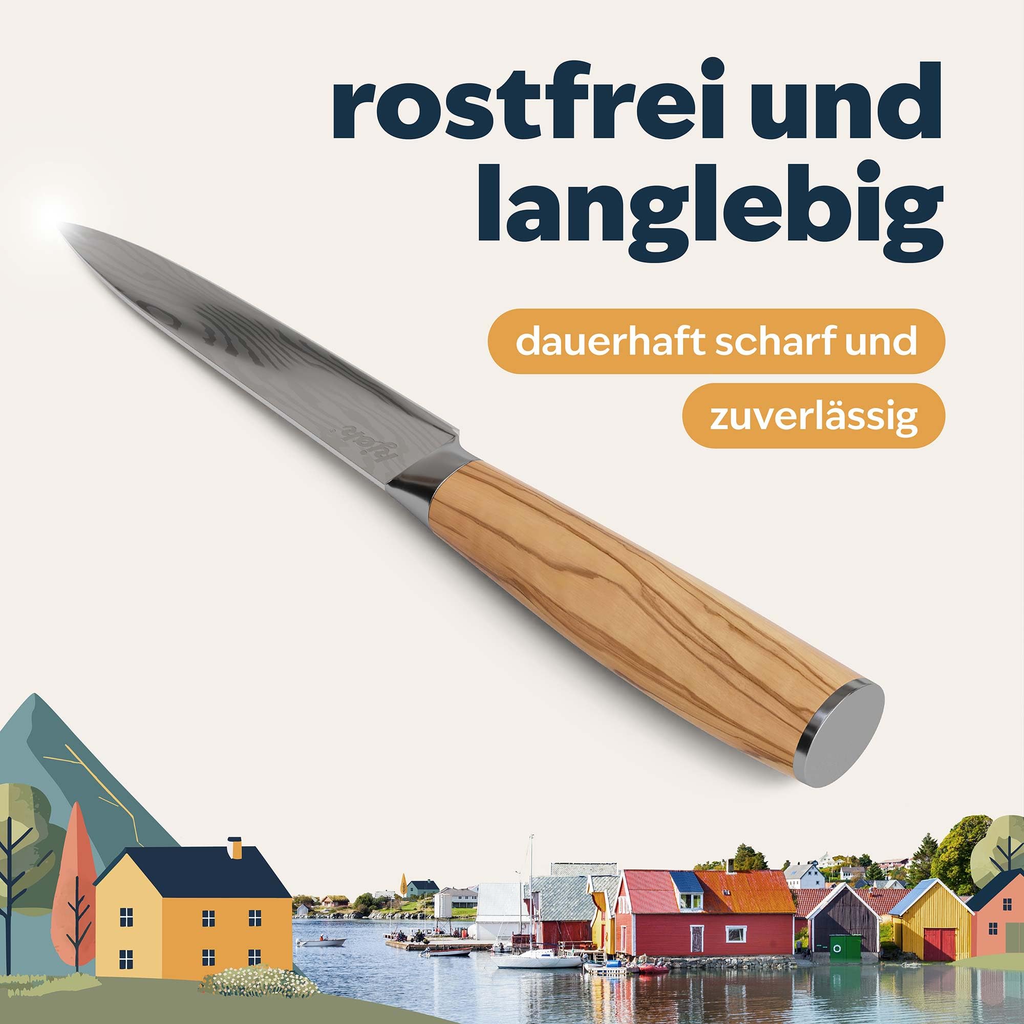 WILDMOK Nakiri mes, professioneel Aziatisch hakmes, 20 cm, Duits stalen vleesmes met pakka-houten handvat